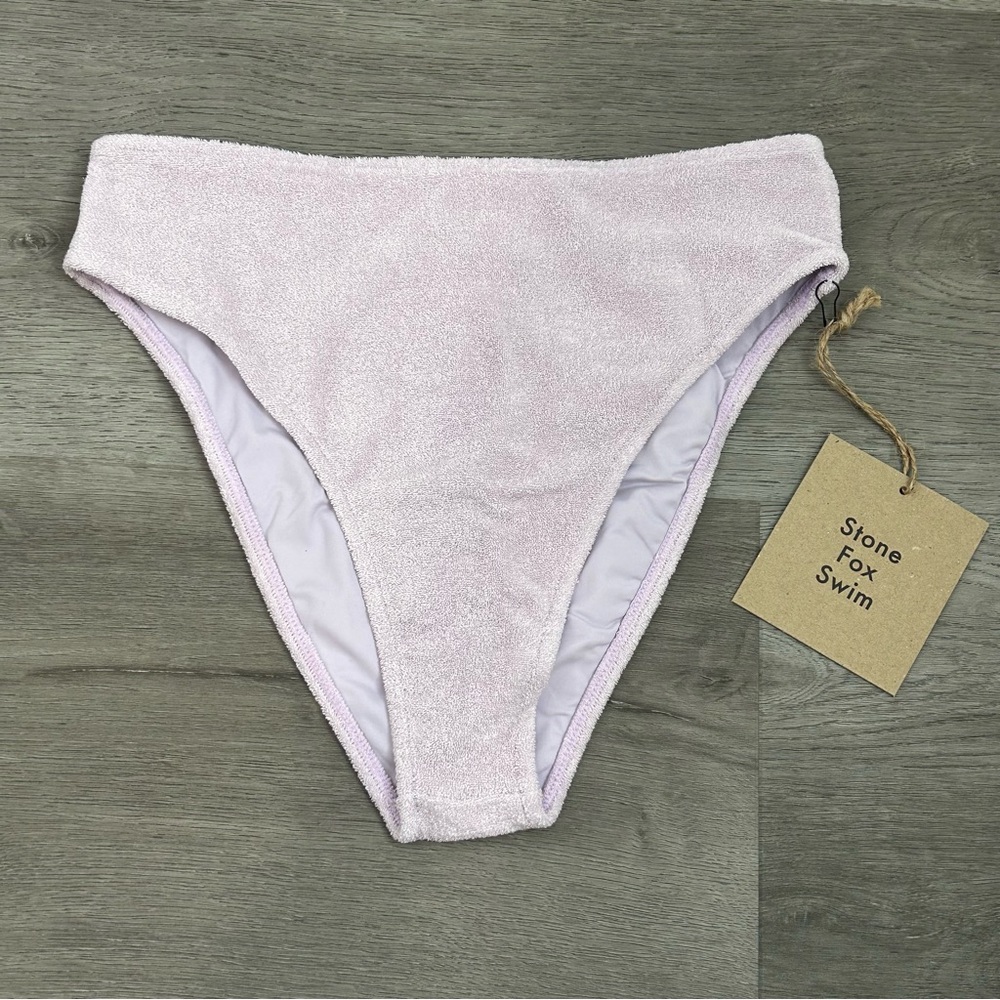 Nwt stone fox swim sola bikini bottom orchard petal terry purple sz small womens